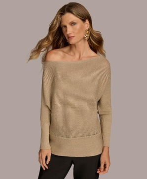 Women's Asymmetrical Neckline Metallic Sweater