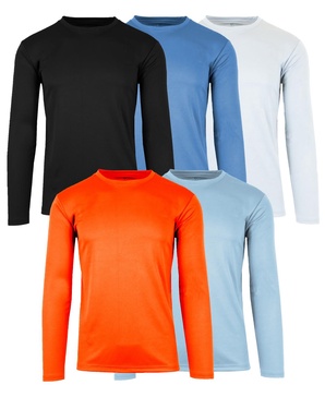 Men's Long Sleeve Moisture-Wicking Performance Crew Neck Tee -5 Pack