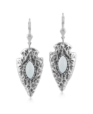 Fritz Casuse Sterling Silver Arrowhead and White Agate Gemstone Lever Back Earrings