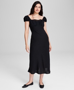 Women's Dotted Lace-Trim Cap-Sleeve Dress, Created for Macy's