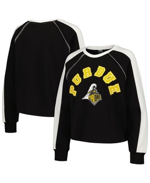 Women's Black Purdue Boilermakers Blindside Raglan Cropped Pullover Sweatshirt