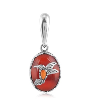 Sterling Silver Red Spiny Oyster and Orange Spiny Oyster Hummingbird Pendant Enhancer