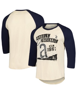 Men's Cream/Navy Los Angeles Angels Raglan 3/4-Sleeve T-Shirt