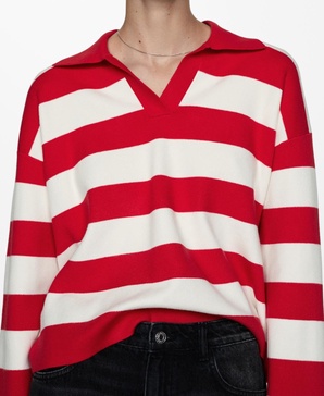 Women's Striped Polo-Neck Sweater