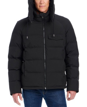 Men's Hooded Stretch Zip-Front Puffer Coat