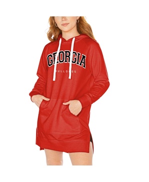 Women's Red Georgia Bulldogs Take a Knee Raglan Hooded Sweatshirt Dress