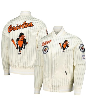 Men's Cream Baltimore Orioles Cooperstown Collection Pinstripe Retro Classic Satin Full-Snap Jacket