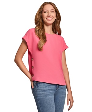 Petite Side-Button Cap-Sleeve Top