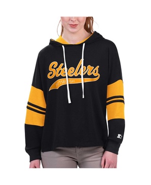 Women's Black Pittsburgh Steelers Bump And Run Long Sleeve Hoodie T-shirt