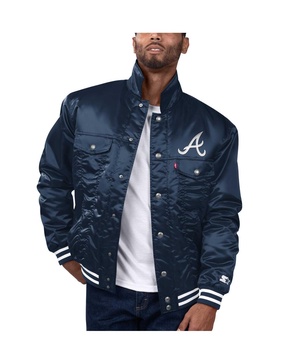 Levi’s x Starter Men's Navy Atlanta Braves Silver Tab Satin Full-Snap Trucker Jacket