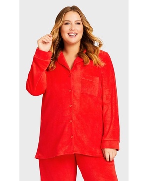 Plus Size Plain Button Fleece Sleep Top