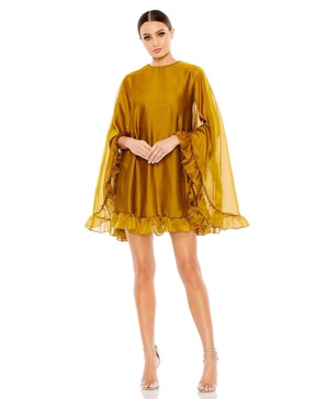 Women's Ieena High Neck Ruffle Hem Cape Mini Dress