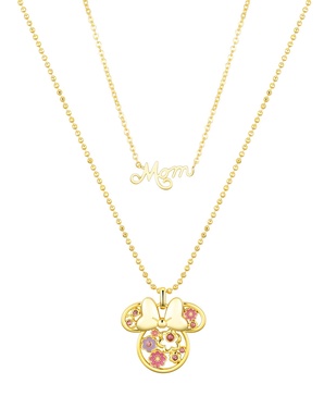 Pink Crystal Minnie Mouse Flower Mom Layered Pendant Necklace