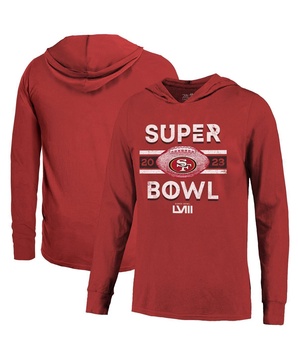 Men's Threads Scarlet Distressed San Francisco 49ers Super Bowl LVIII Tri-Blend Soft Hand Long Sleeve Hoodie T-shirt