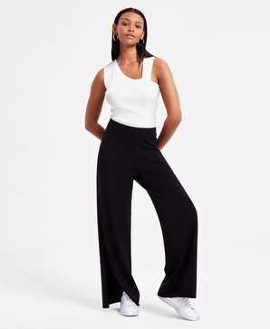 Women's Sweater-Knit Slit-Hem Pants, Exclusively at Macy's