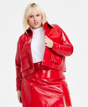 Trendy Plus Size Faux-Leather Snap-Front Jacket, Created for Macy's