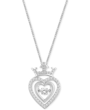 Diamond Cinderella Crown Heart 18" Pendant Necklace (1/5 ct. t.w.) in Sterling Silver