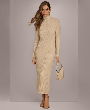 Women's Rib Knit Turtleneck Sweater Dress