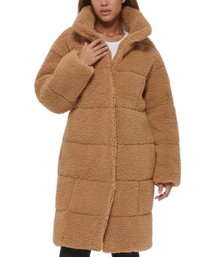 Women's Long Sherpa Snap-Closure Teddy Coat