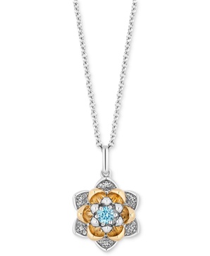 Swiss Blue Topaz (1/5 ct. t.w.) & Diamond (1/10 ct. t.w.) Jasmine Flower Pendant Necklace in Sterling Silver & 10k Gold, 16" + 2" extender