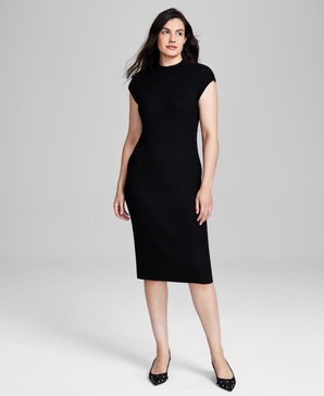 Women's Ribbed Sweater Mock-Neck Midi Dress, Created for Macy's