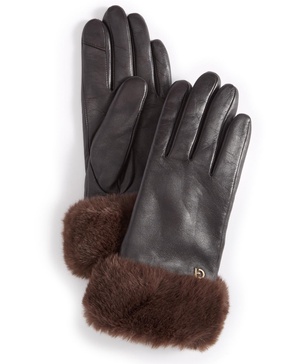 Women's Faux-Fur-Cuff Leather Gloves