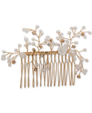 Gold-Tone Pavé, Bead & Imitation Pearl Flower Hair Comb