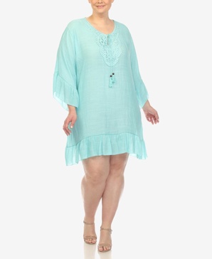 Plus Size Sheer Embroidered Knee Length Cover Up Dress