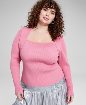 Trendy Plus Size Layered-Look Shrug Sweater, Created for Macy's