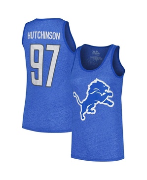 Women's Aidan Hutchinson Heather Blue Detroit Lions Name Number Tri-Blend Tank Top