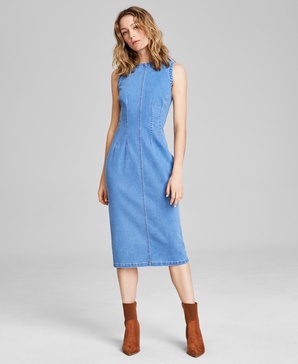 Women's Sleeveless Denim Midi Dress, Exclusively at Macy's