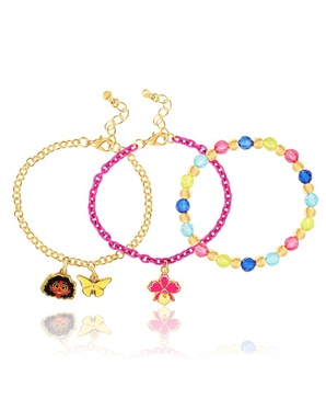 Encanto Set of 2 Charm Bracelets and 1 Stretch Beaded Bracelet, Officially Licensed, 6"