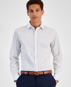 Men's Slim-Fit Printed Dress Shirt, Created for Macy's