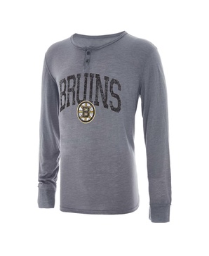 Men's Gray Distressed Boston Bruins Takeaway Henley Long Sleeve T-shirt