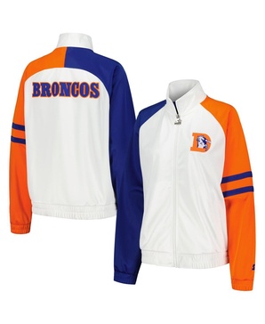 Women's White Denver Broncos Curve Ball Raglan Full-Zip Track Jacket