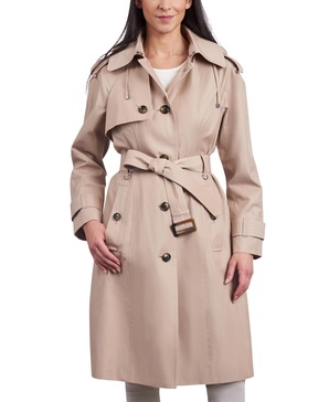 Women's Belted Hooded Water-Resistant Trench Coat