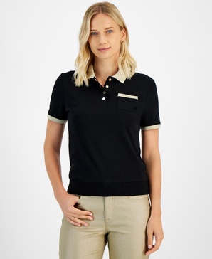 Women's Cotton Contrast-Trim Polo Top