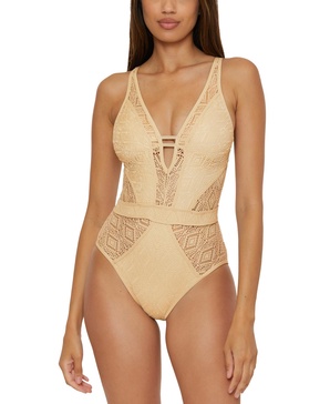 Women's Metallic Plunge-Neck One-Piece Swimsuit