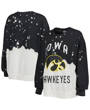 Women's Black Iowa Hawkeyes Twice As Nice Faded Dip-Dye Pullover Sweatshirt