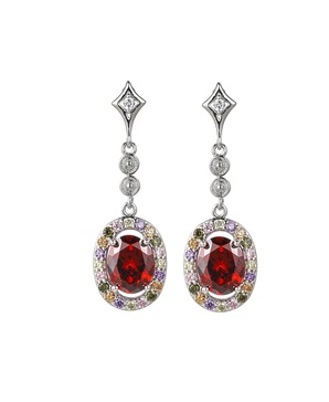 Silver-Tone Ruby Accent Drop Earrings