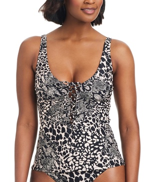 Women's Printed Lace-Up Sweetheart Tankini, Created for Macy's