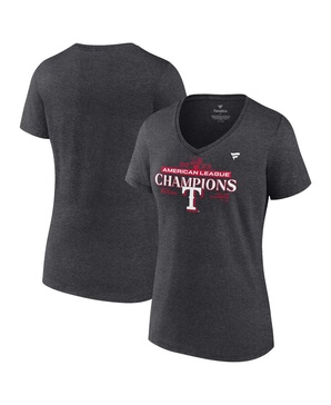 Women's  Heather Charcoal Texas Rangers 2023 American League Champions Locker Room Plus Size V-Neck T-shirt