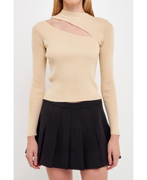 Women's Cut Out Sweater Top with Round Neckline