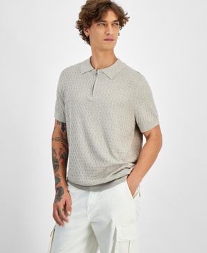 Men's Checkered Zipper Short Sleeve Polo Shirt