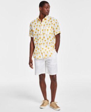 Men's Morocco Regular-Fit Palm Tree-Print Button-Down Linen Shirt & Regular-Fit Pleated 9" Linen Shorts, Created for Macy's 