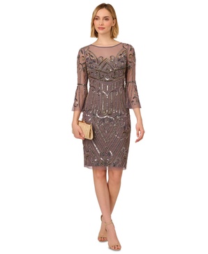 Women's Beaded Bell-Sleeve Cocktail Dress