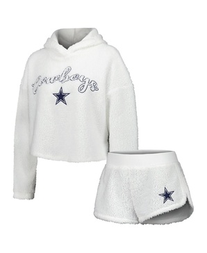 Women's  White Dallas Cowboys Fluffy Pullover Sweatshirt and Shorts Sleep Set