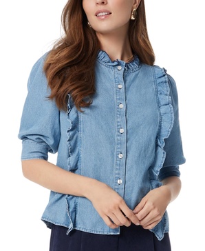 Women's Puff-Sleeve Button-Front Top 