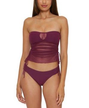 Women's Muse Mixed-Media Bandeau Tankini Top & Side-Ruched Bikini Bottoms