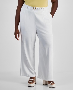 Trendy Plus Size Grommet-Belt Wide-Leg Pants, Created for Macy's